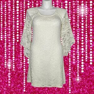 VTG 90s Jody California Cream Lace Bell Sleeve Boho Hippie Midi Dress, sz XL